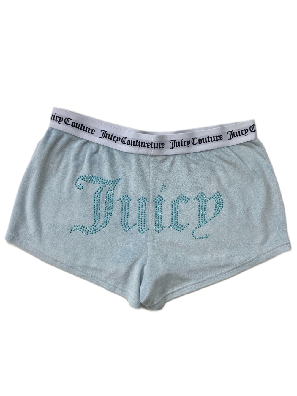 Juicy Couture Pale Blue Terry Lounge Shorts Logo Waistband Y2K Spellout Medium